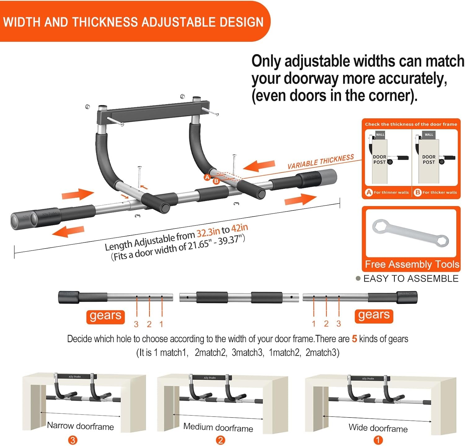 Pull up Bar for Doorway,Multiple Levels Width Adjustable Pull up Bar Accurately Match Wide and Narrow Doorframe,Indoor Chin-Up Bar Workout Bar,Usa Original Patent