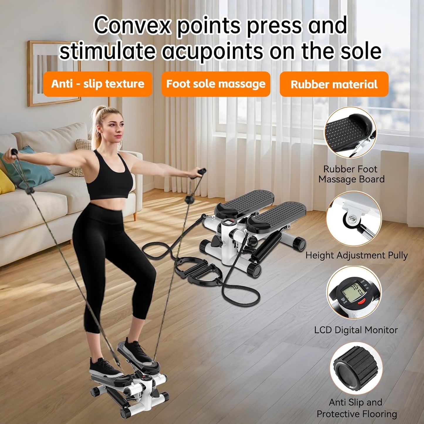 Steppers for Exercise at Home, Mini Stepper with Resistance Bands - Quiet, 360LBS Weight Capacity Portable Stair Stepper for Buttocks Lifting & Body Shaping, Compact Fitness Stepper for Small Spaces