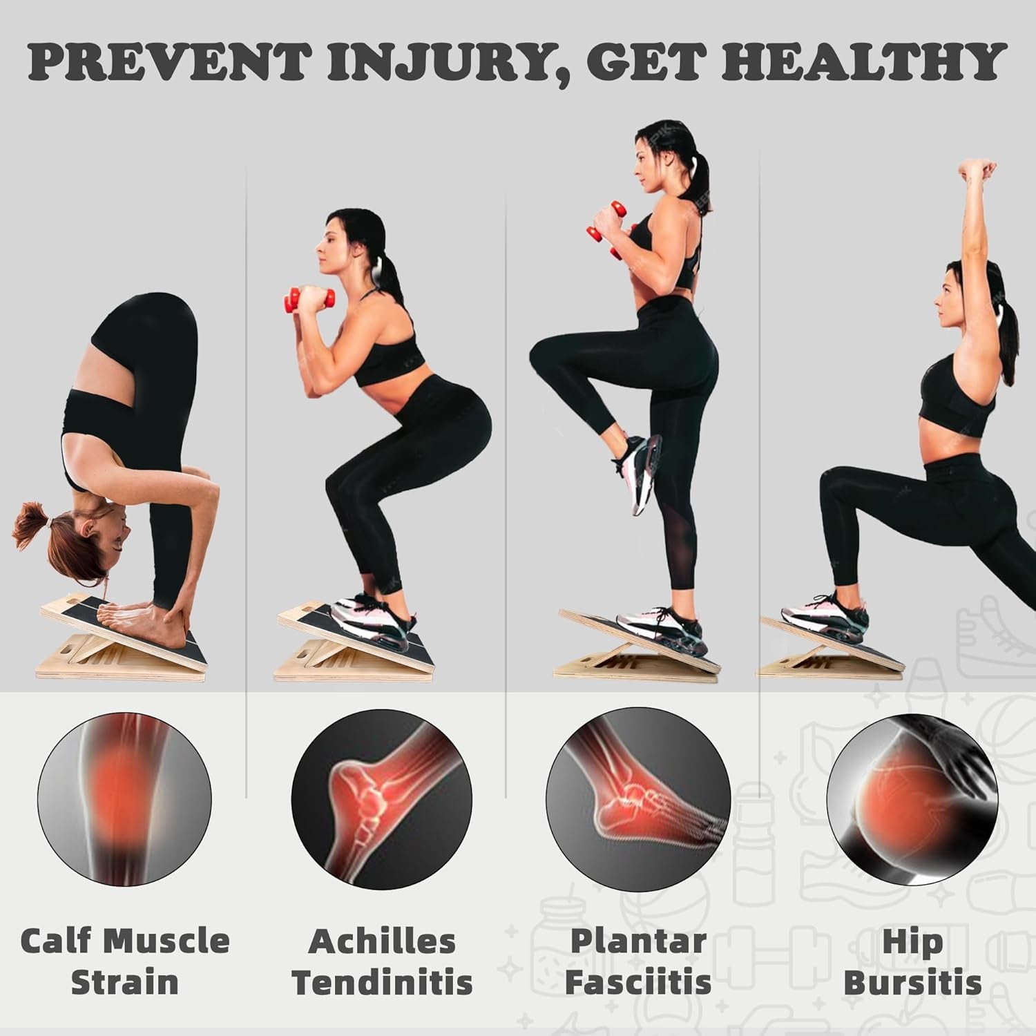 Slant Board for Calf Stretching, Adjustable Portable Wooden Calf Stretcher Incline Board, 380 Lbs Weight Capacity Calf Stretch Wedge for Leg, Knees, Heel, Ankle & Stretching