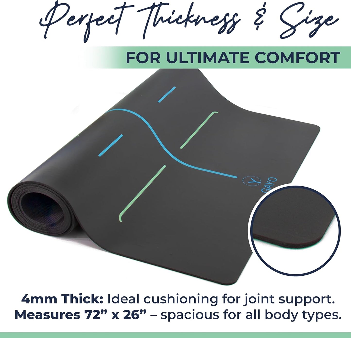 Eco Balance Yoga Mat with Carry Strap – Superior Grip, Non-Slip, Durable & Lightweight, Sustainable Natural Rubber Mat with Alignment Lines