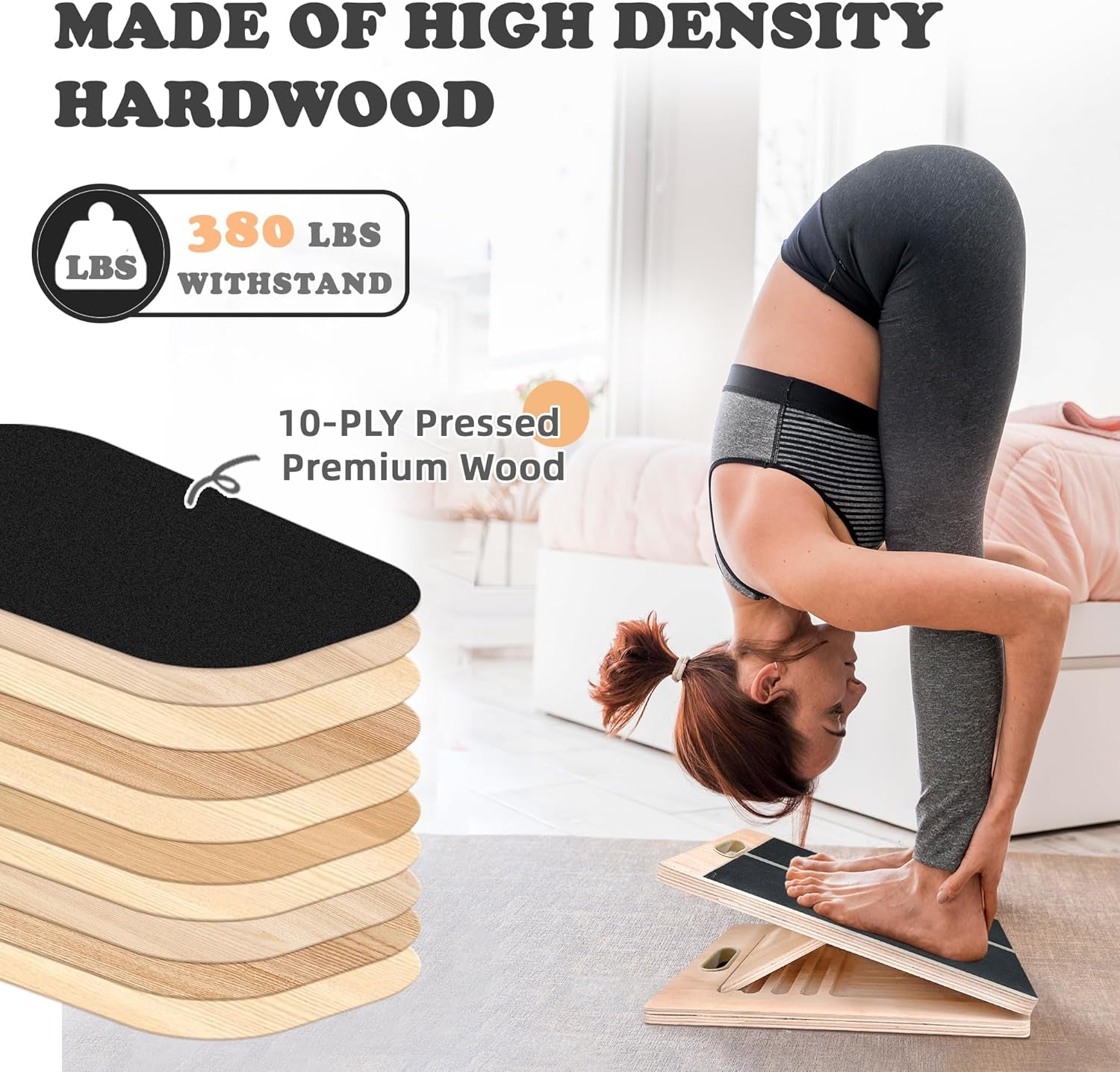Slant Board for Calf Stretching, Adjustable Portable Wooden Calf Stretcher Incline Board, 380 Lbs Weight Capacity Calf Stretch Wedge for Leg, Knees, Heel, Ankle & Stretching
