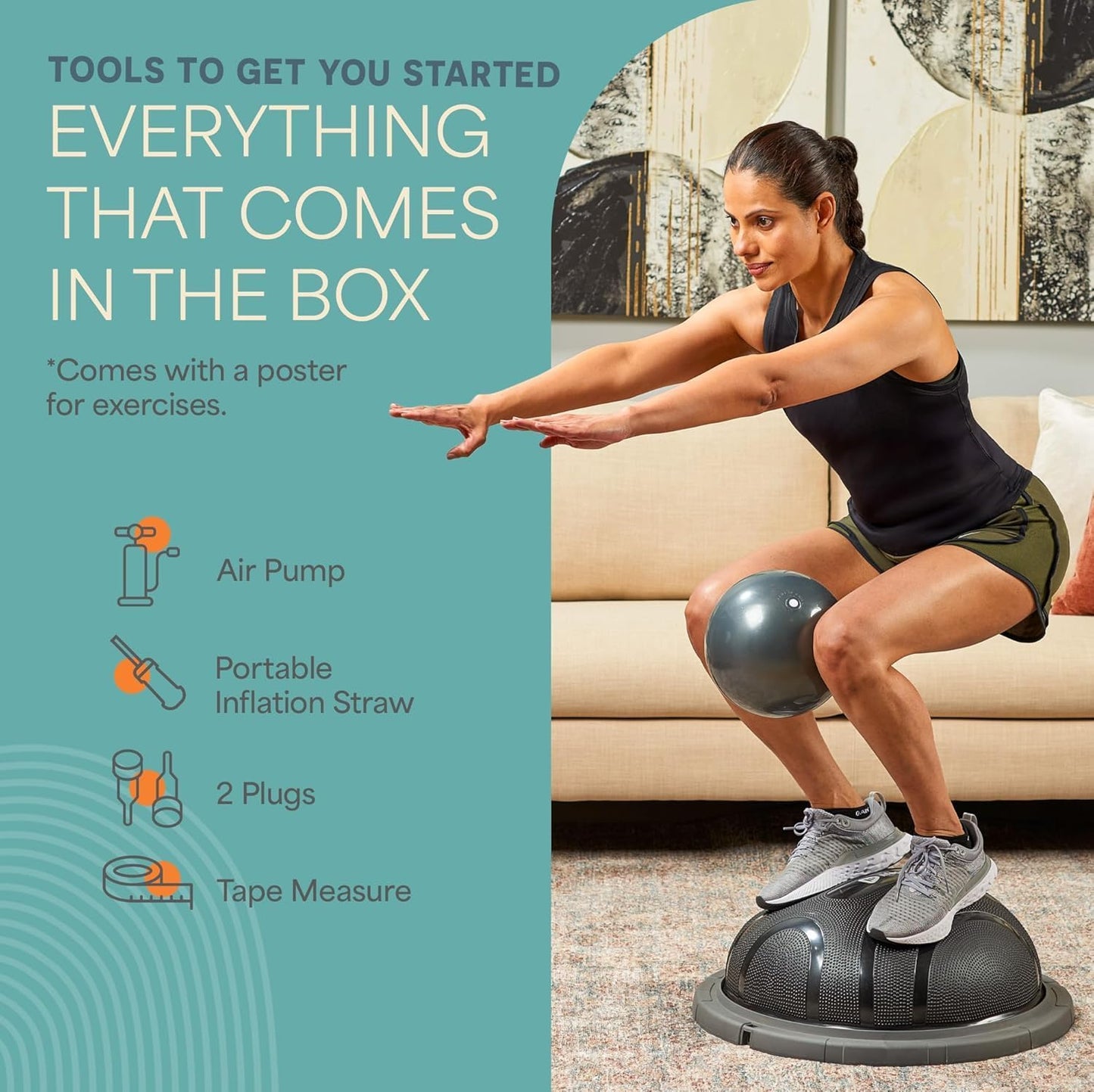 Half Balance Ball Trainer - Stability Ball for Exercise, Full-Body Workouts, Home Gym, and Physical Therapy - Horizon Balance Ball Half Non-Slip Equipment for Balance Training