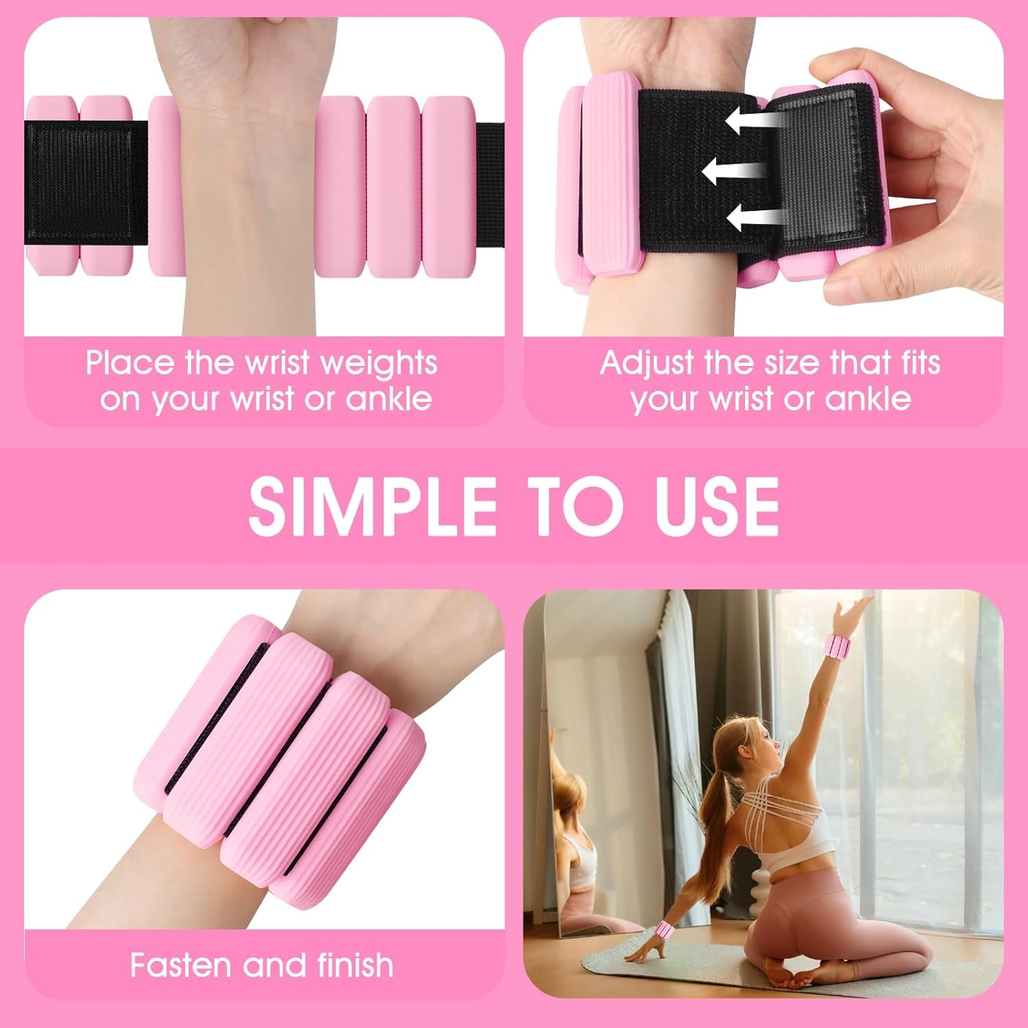 Wrist Weights Set of 2, Wearable Wrist Ankle Weights for Women & Men, Silicone Weighted Bangles Adjustable Arm and Leg Weights for Walking Yoga Pilates Running Dance Gym 2Lb