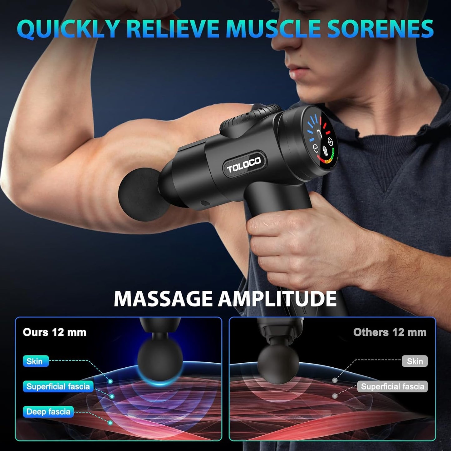 Massage Gun, Deep Tissue Back Massage for Athletes for Pain Relief, Percussion Massager with 10 Massages Heads & Silent Brushless Motor, Christmas Gifts for Women, Men, Black
