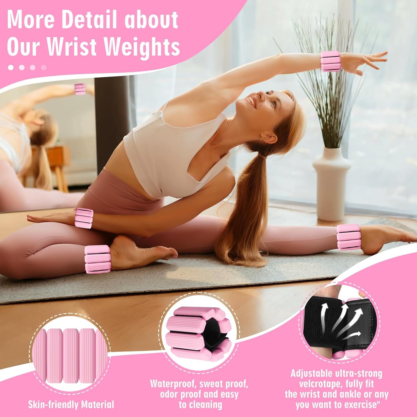 Wrist Weights Set of 2, Wearable Wrist Ankle Weights for Women & Men, Silicone Weighted Bangles Adjustable Arm and Leg Weights for Walking Yoga Pilates Running Dance Gym 2Lb