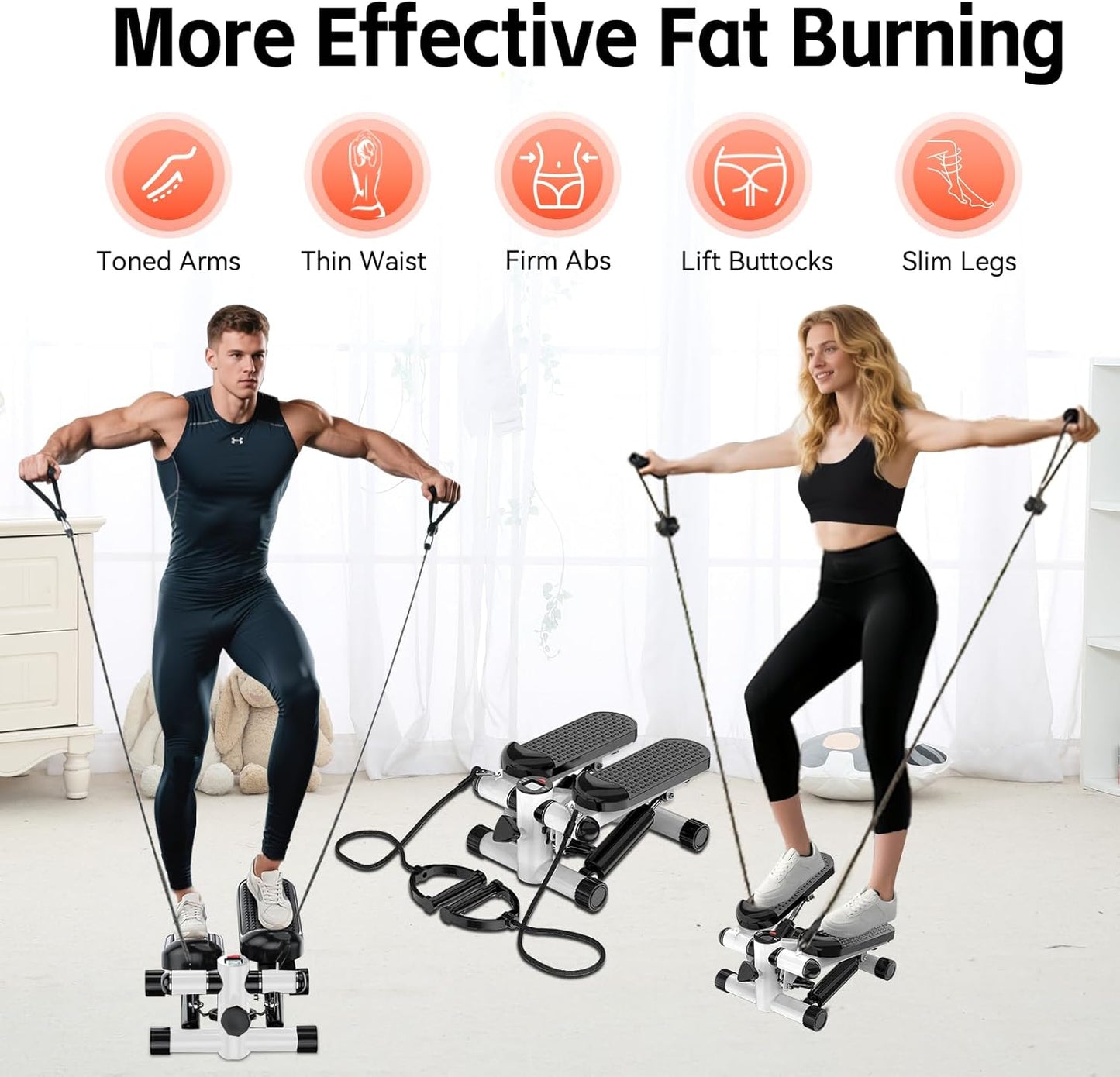 Steppers for Exercise at Home, Mini Stepper with Resistance Bands - Quiet, 360LBS Weight Capacity Portable Stair Stepper for Buttocks Lifting & Body Shaping, Compact Fitness Stepper for Small Spaces