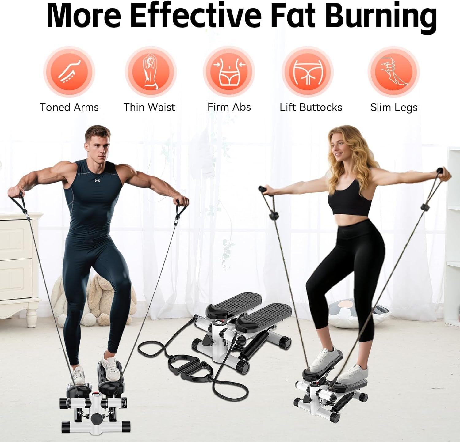 Steppers for Exercise at Home, Mini Stepper with Resistance Bands - Quiet, 360LBS Weight Capacity Portable Stair Stepper for Buttocks Lifting & Body Shaping, Compact Fitness Stepper for Small Spaces