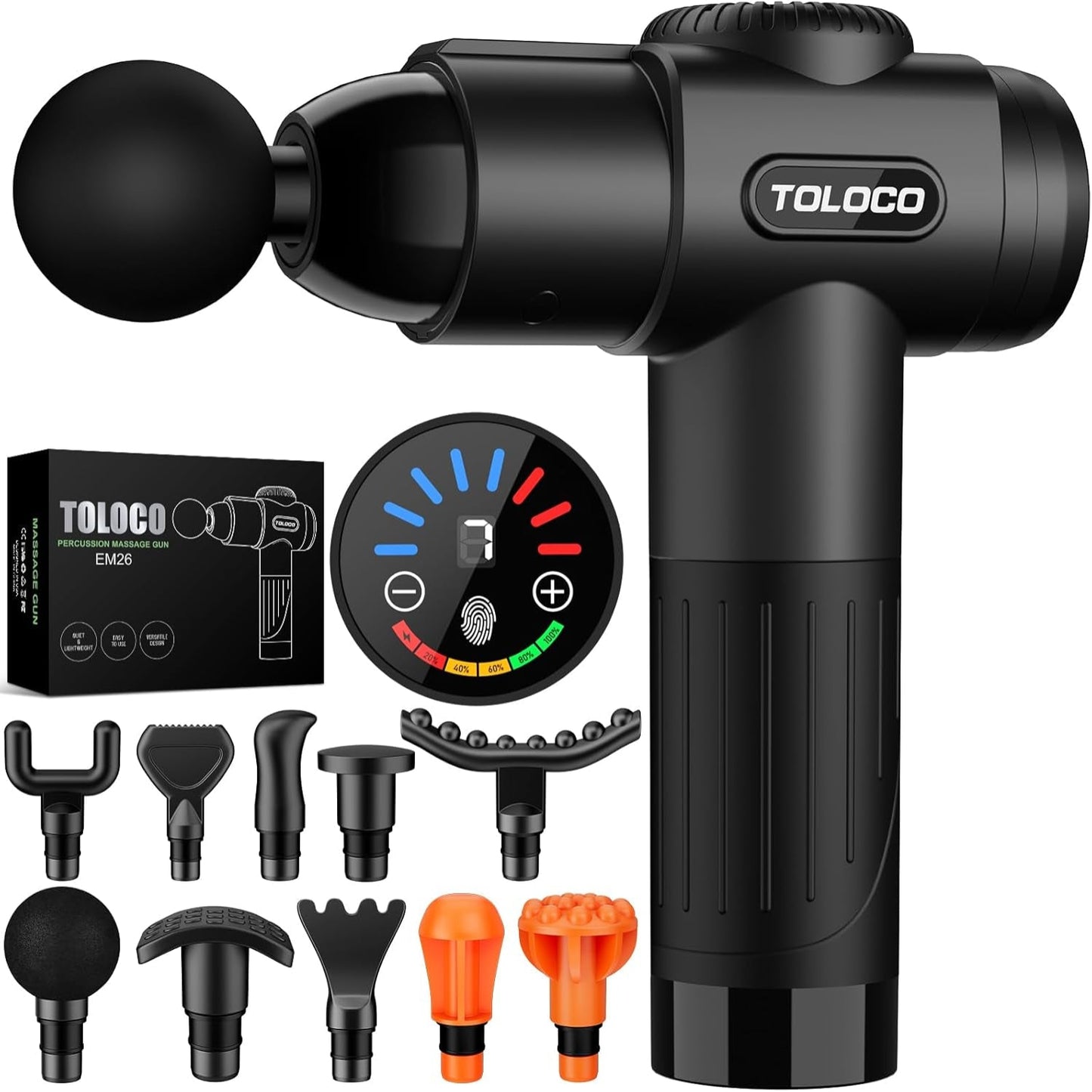 Massage Gun, Deep Tissue Back Massage for Athletes for Pain Relief, Percussion Massager with 10 Massages Heads & Silent Brushless Motor, Christmas Gifts for Women, Men, Black