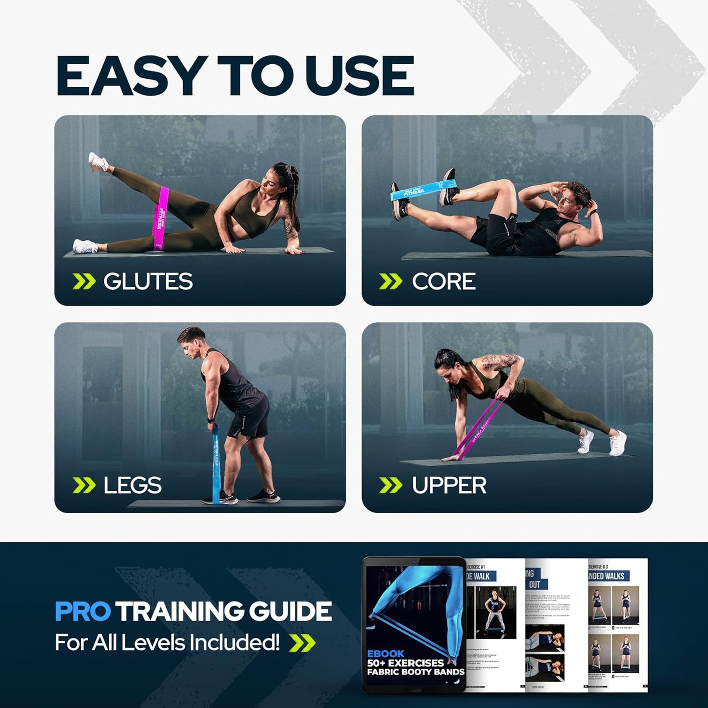 Latex Mini Resistance Bands Sets for Trainers, Bootcamp, Gym for Men and Women in Fun Colors - Ebook, Videos and Workout Chart Included by