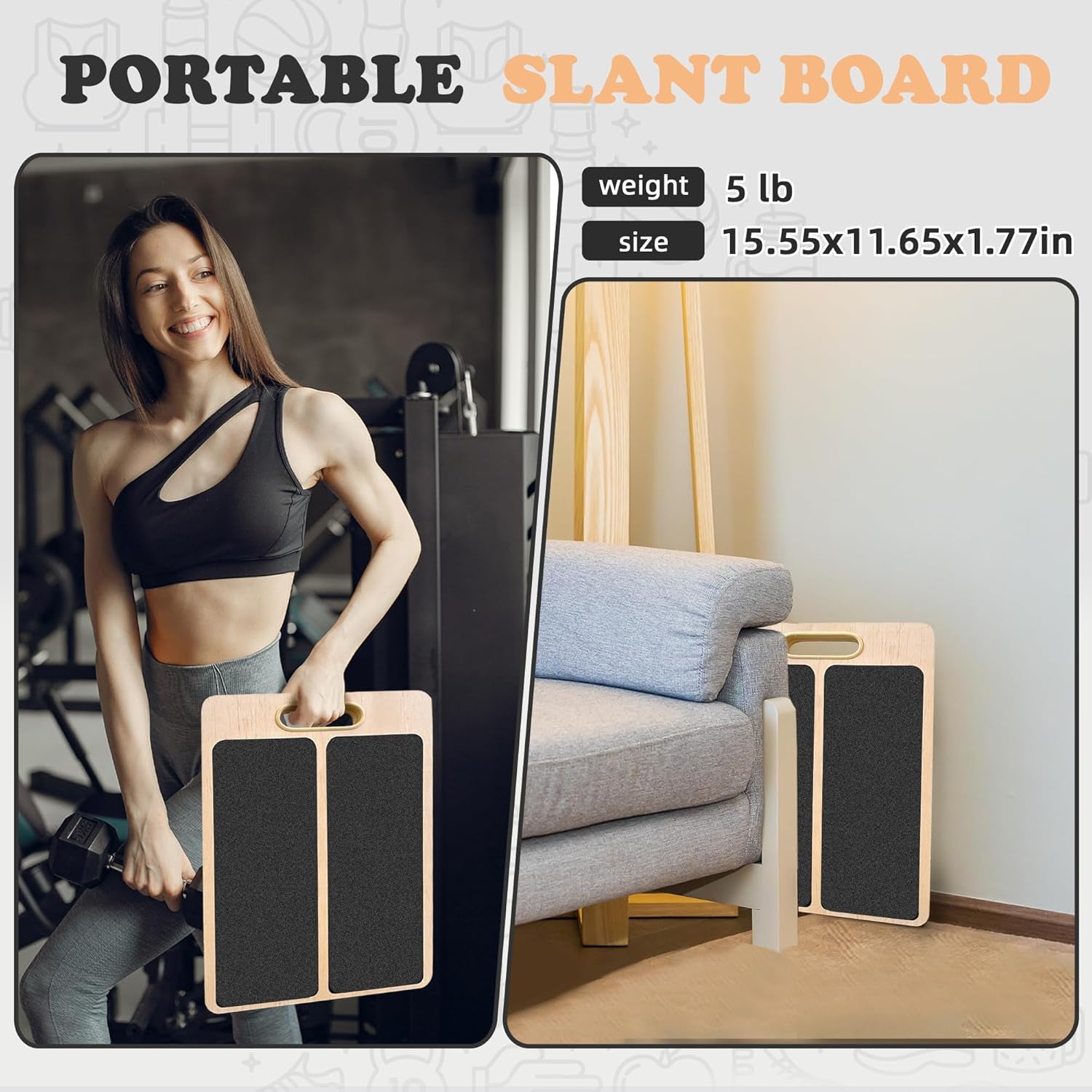 Slant Board for Calf Stretching, Adjustable Portable Wooden Calf Stretcher Incline Board, 380 Lbs Weight Capacity Calf Stretch Wedge for Leg, Knees, Heel, Ankle & Stretching