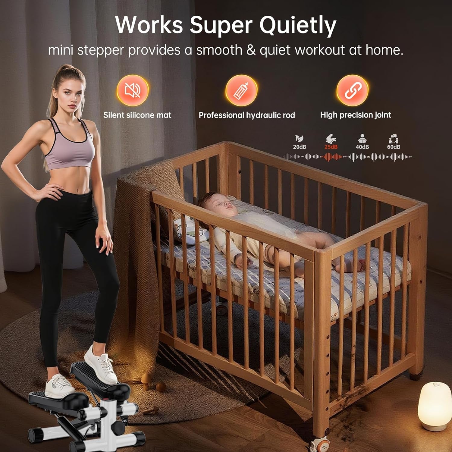 Steppers for Exercise at Home, Mini Stepper with Resistance Bands - Quiet, 360LBS Weight Capacity Portable Stair Stepper for Buttocks Lifting & Body Shaping, Compact Fitness Stepper for Small Spaces