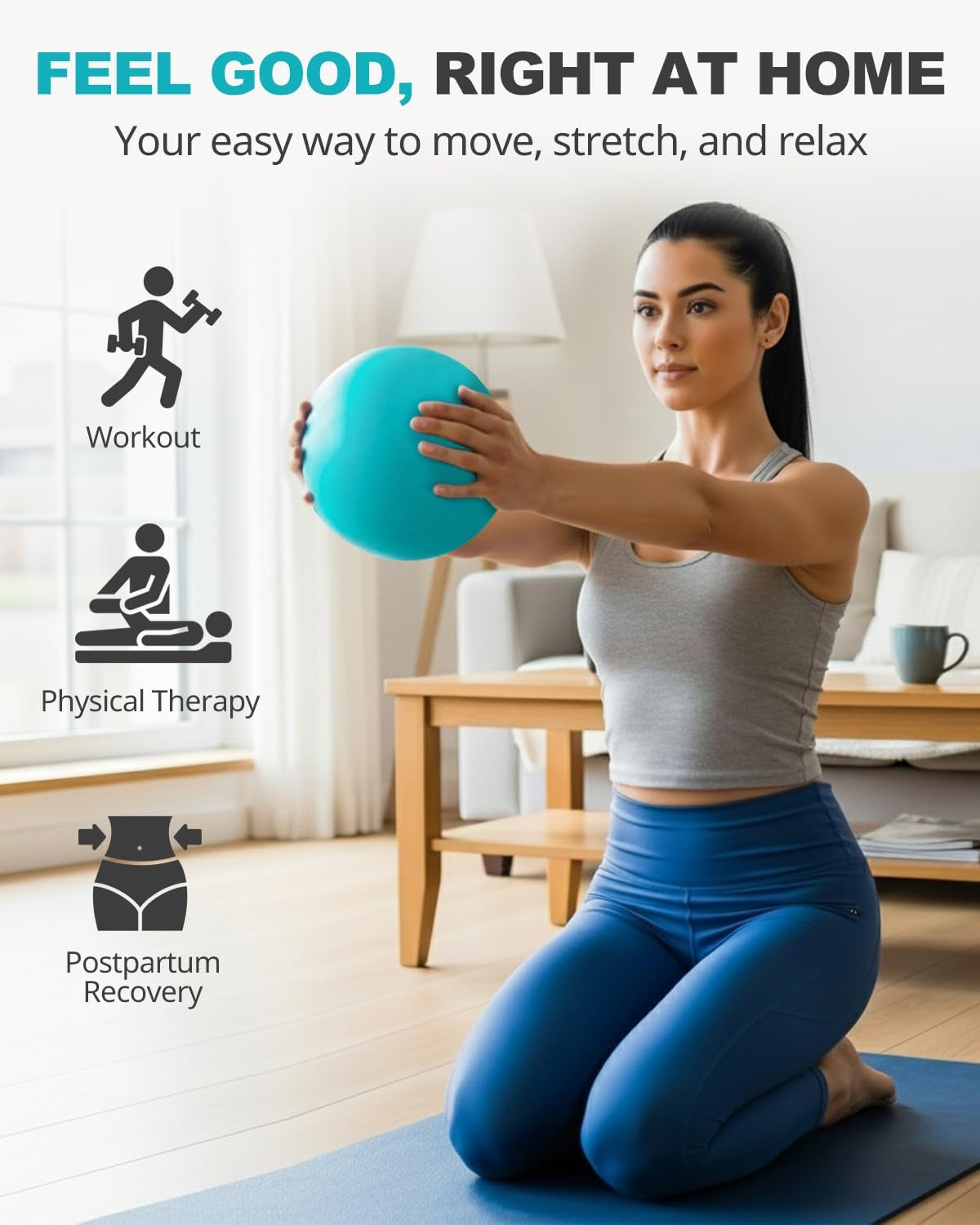 9-Inch Pilates Ball, Small Exercise Ball for Yoga, Core Training, Physical Therapy, Balance, Stability and Stretching Pilates Equipment with Inflation Straw