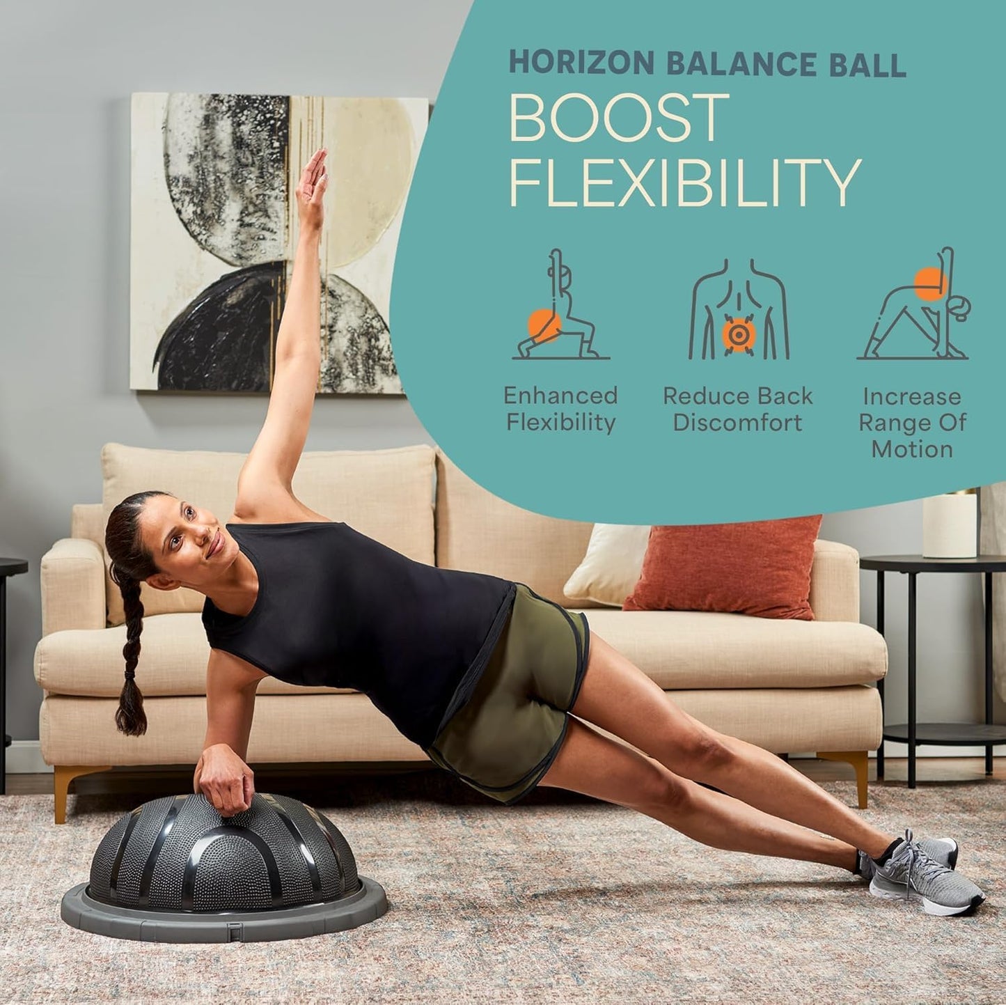 Half Balance Ball Trainer - Stability Ball for Exercise, Full-Body Workouts, Home Gym, and Physical Therapy - Horizon Balance Ball Half Non-Slip Equipment for Balance Training