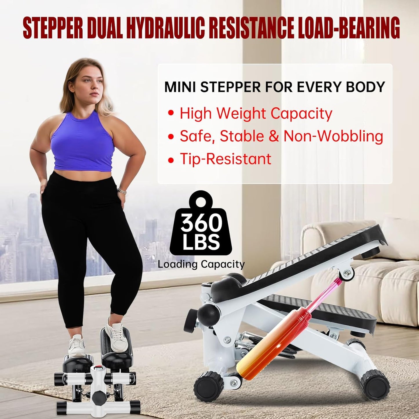 Steppers for Exercise at Home, Mini Stepper with Resistance Bands - Quiet, 360LBS Weight Capacity Portable Stair Stepper for Buttocks Lifting & Body Shaping, Compact Fitness Stepper for Small Spaces