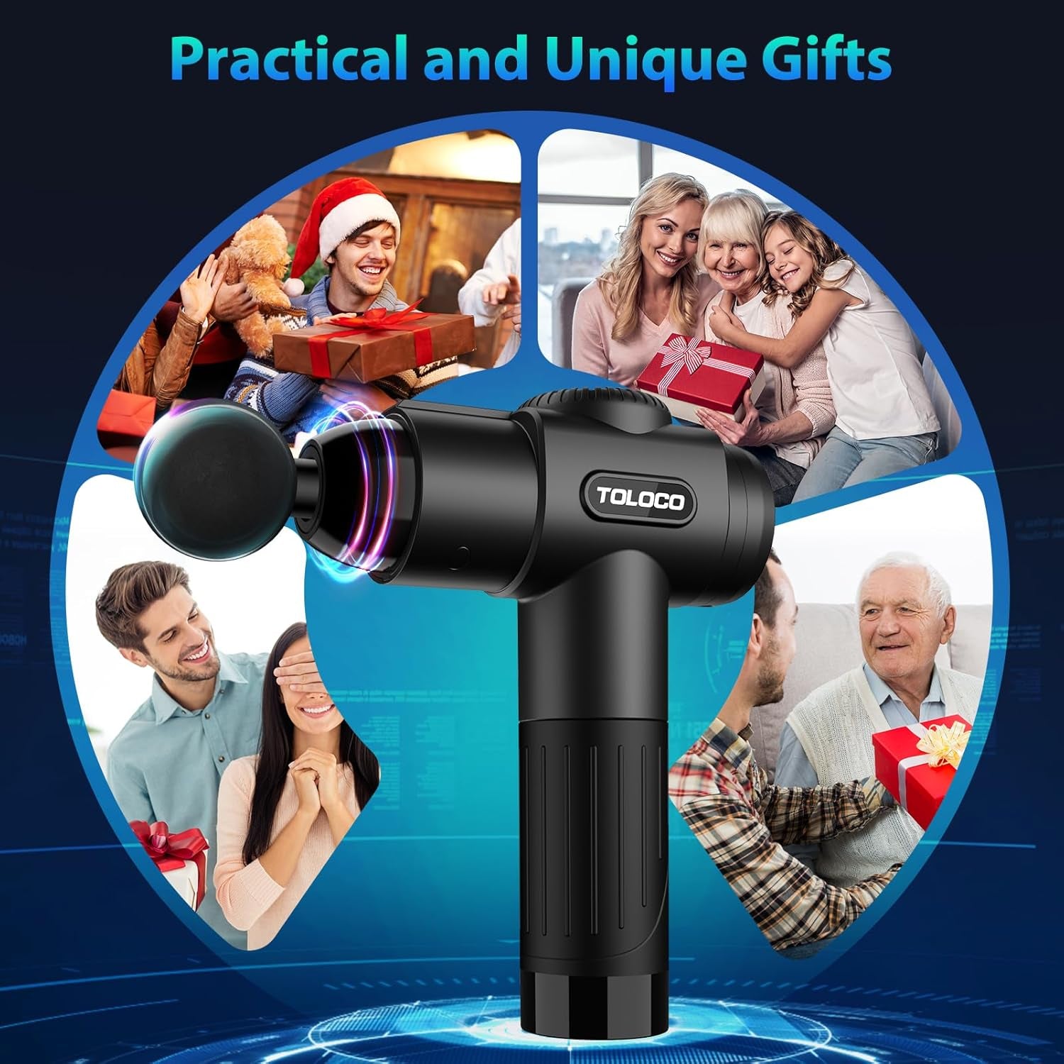 Massage Gun, Deep Tissue Back Massage for Athletes for Pain Relief, Percussion Massager with 10 Massages Heads & Silent Brushless Motor, Christmas Gifts for Women, Men, Black