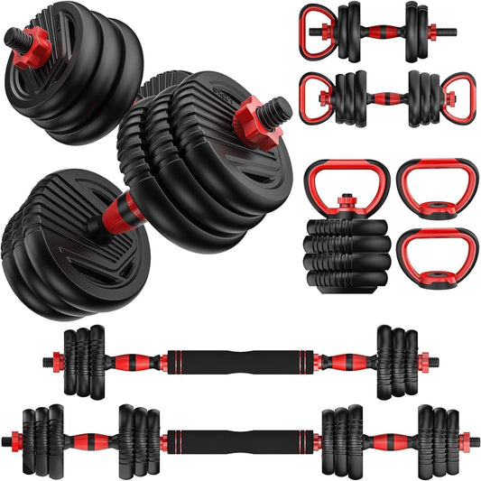 Adjustable Dumbbells, 20/30/45/70/90Lbs Free Weight Set with Connector,5 In1 Dumbbells Set Used as Barbell,Kettlebells,Push up Stand,Fitness Exercises for Home Gym Suitable Men/Women