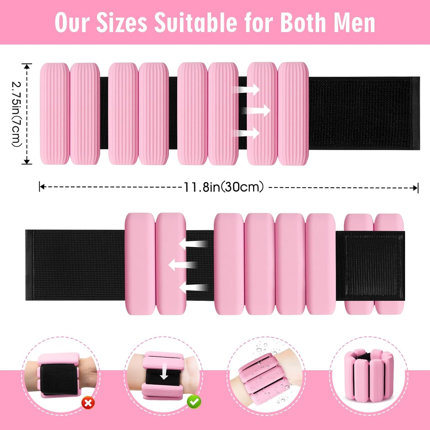 Wrist Weights Set of 2, Wearable Wrist Ankle Weights for Women & Men, Silicone Weighted Bangles Adjustable Arm and Leg Weights for Walking Yoga Pilates Running Dance Gym 2Lb