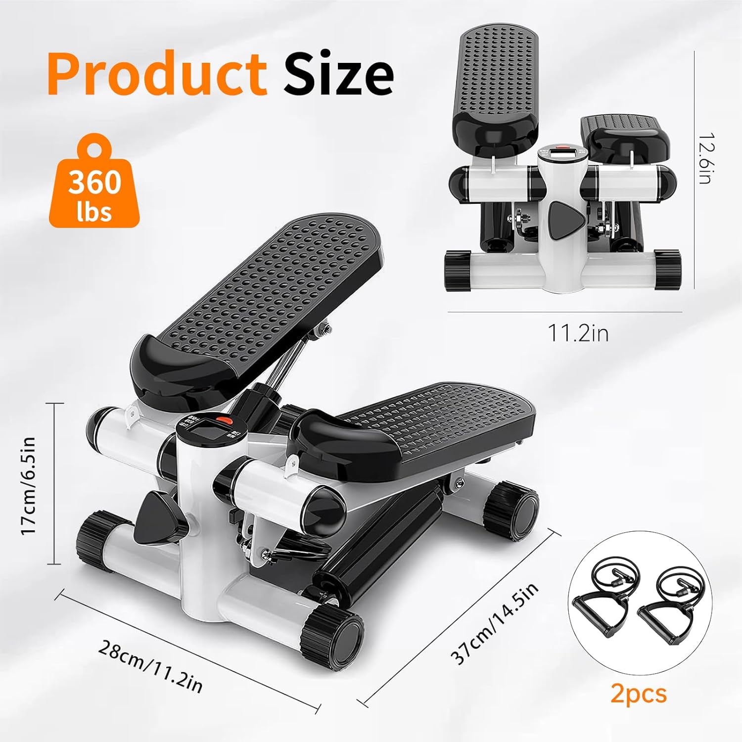 Steppers for Exercise at Home, Mini Stepper with Resistance Bands - Quiet, 360LBS Weight Capacity Portable Stair Stepper for Buttocks Lifting & Body Shaping, Compact Fitness Stepper for Small Spaces