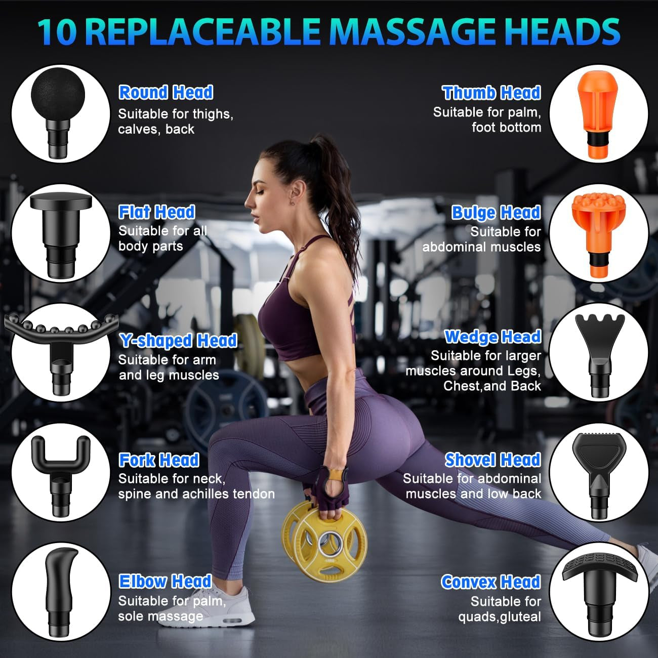 Massage Gun, Deep Tissue Back Massage for Athletes for Pain Relief, Percussion Massager with 10 Massages Heads & Silent Brushless Motor, Christmas Gifts for Women, Men, Black