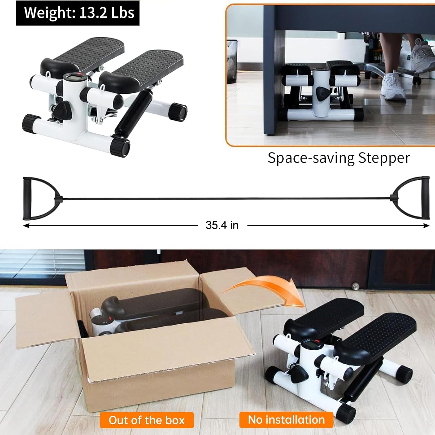 Steppers for Exercise at Home, Mini Stepper with Resistance Bands - Quiet, 360LBS Weight Capacity Portable Stair Stepper for Buttocks Lifting & Body Shaping, Compact Fitness Stepper for Small Spaces
